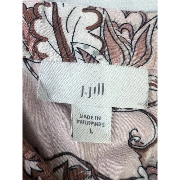 J Jill Women's L Tunic Blouse Long Sleeve Lace Floral Split V-Neck Pink/Brown - Picture 10 of 11
